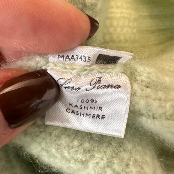 Loro Piana Mens Cashmere V-neck Sweater EUR 50/XL Cable  knit Lime Green Preppy - Picture 8 of 13